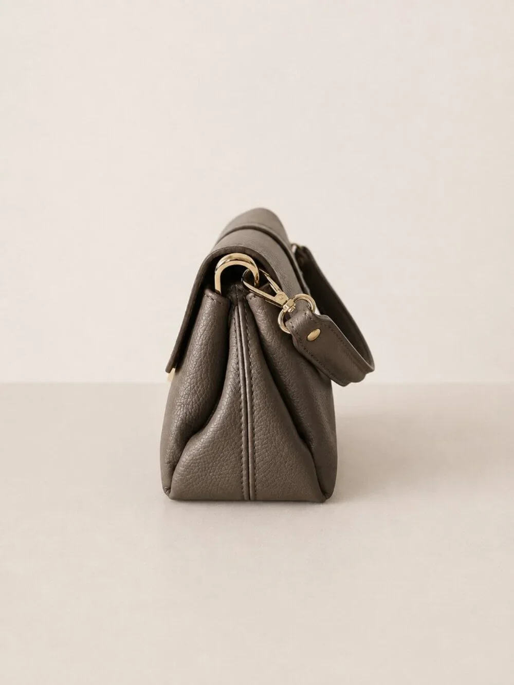 Taupe Italian Leather Crossbody Bag, Structured Shoulder Purse, Genuine Leather